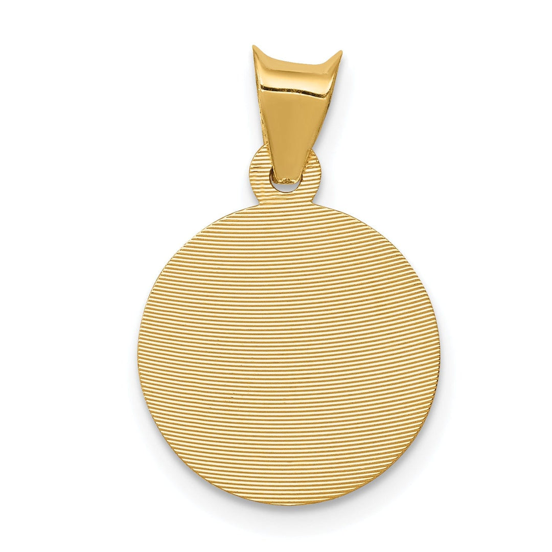 14k Yellow Gold Baptism Circle Medal Pendant. Engraving fee $22.00.