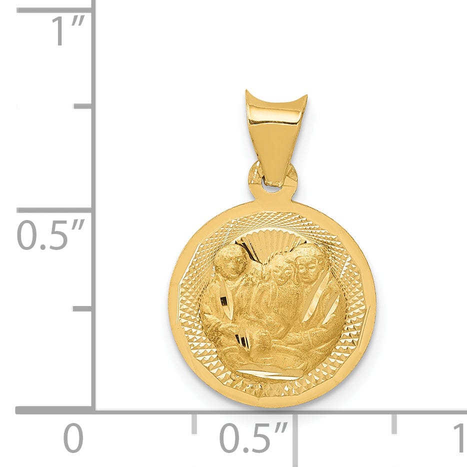 14k Yellow Gold Baptism Circle Medal Pendant. Engraving fee $22.00.