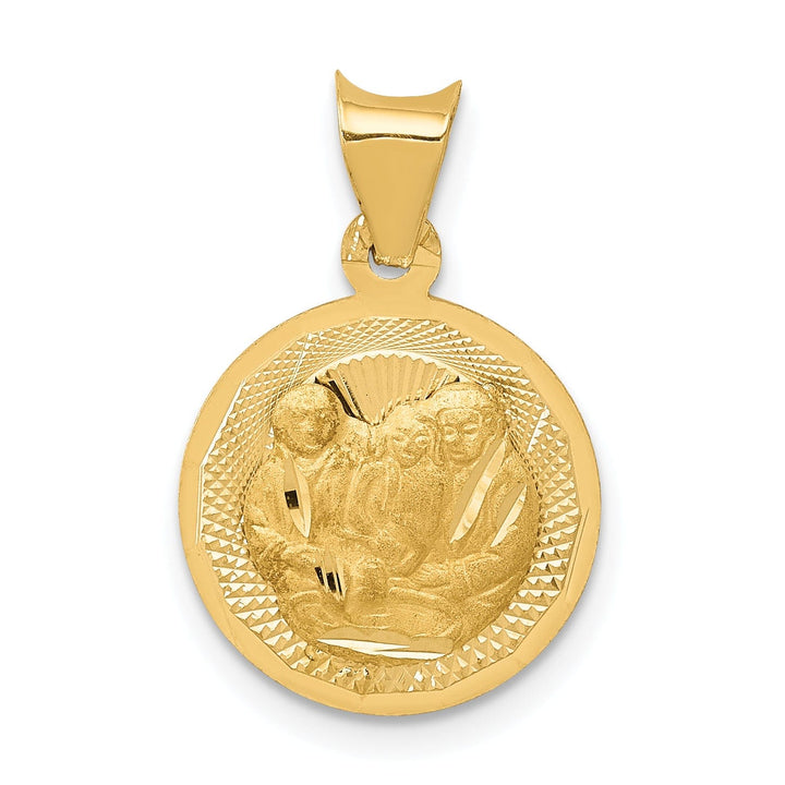 14k Yellow Gold Baptism Circle Medal Pendant. Engraving fee $22.00.