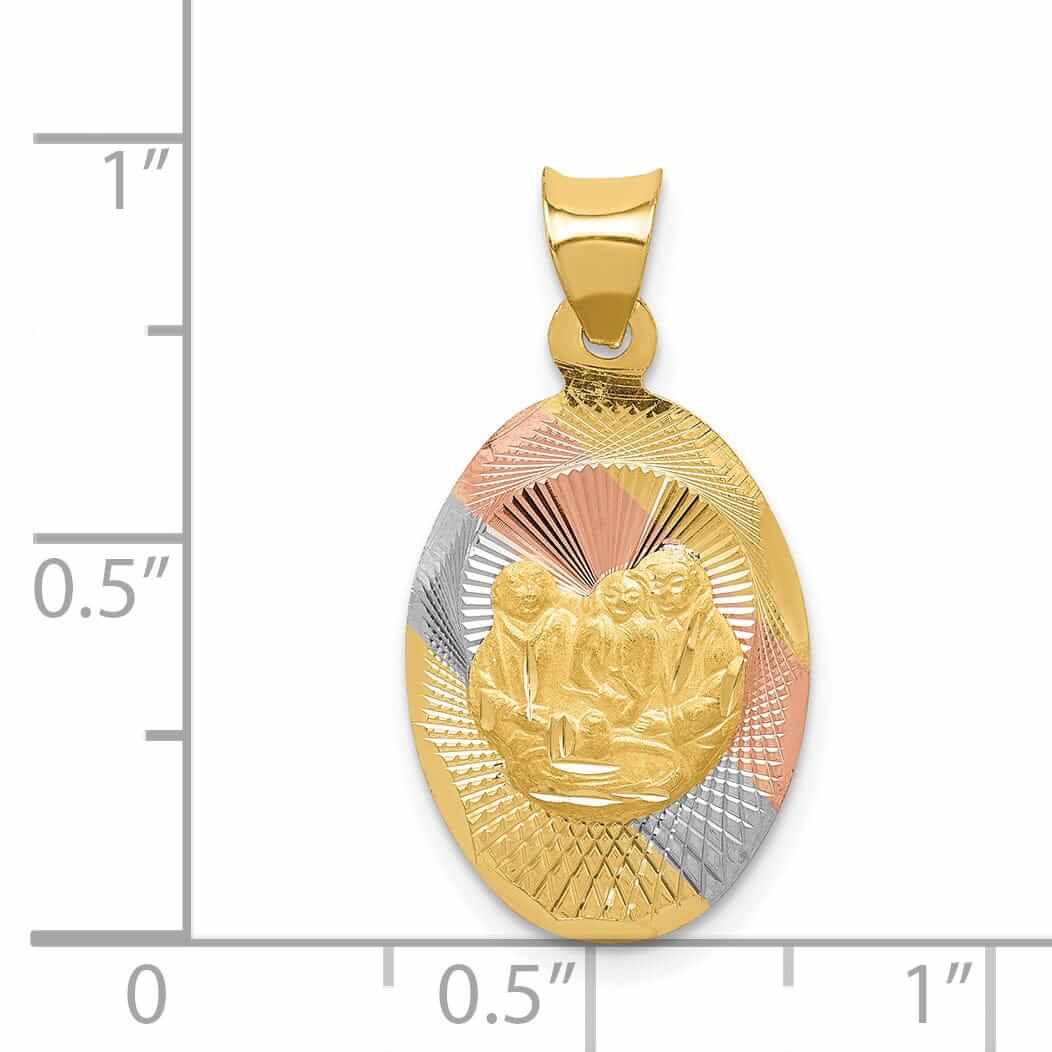 14k Tri Color Gold Baptism Oval Medal Pendant. Engraving fee $22.00.