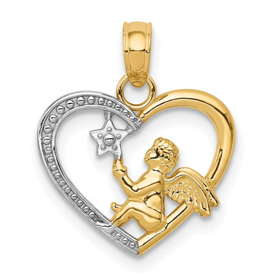 14K Yellow Gold White Rhodium Concave Angel in Heart with Star Pendant at $ 84.76 only from Jewelryshopping.com