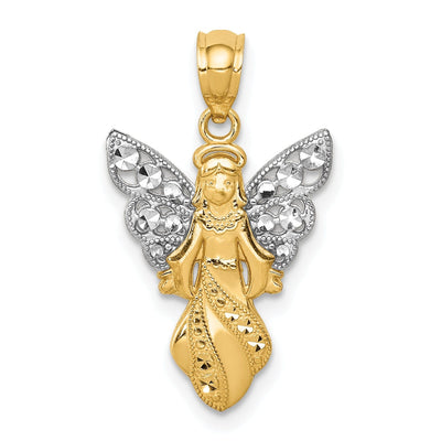 14K Yellow Gold White Rhodium Polished Finish Concave Angel Pendant at $ 83.06 only from Jewelryshopping.com