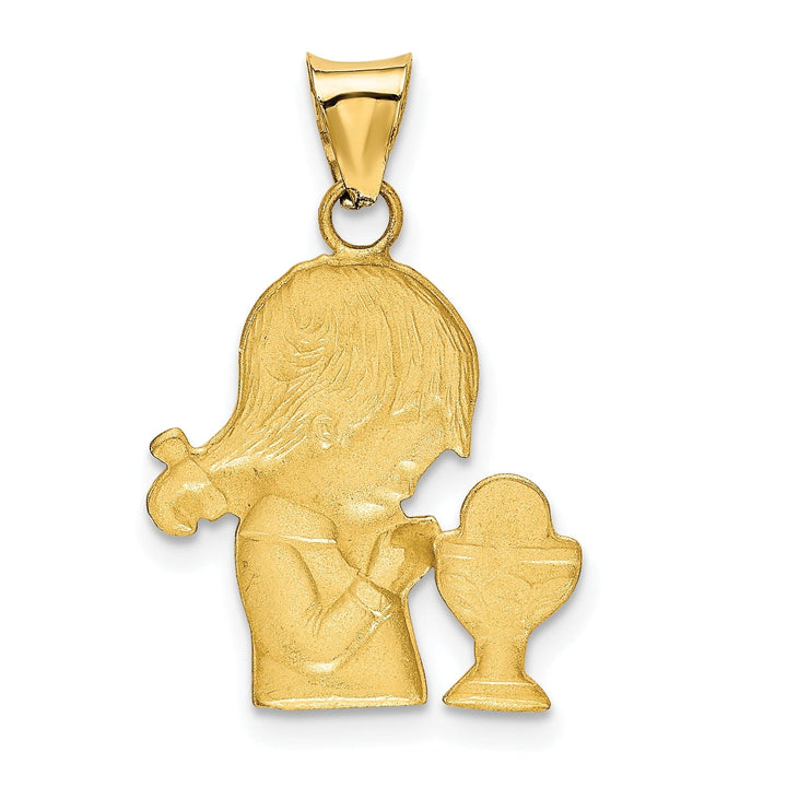 14K Yellow Gold White Rhodium Girl receiving Holy Communion Pendant