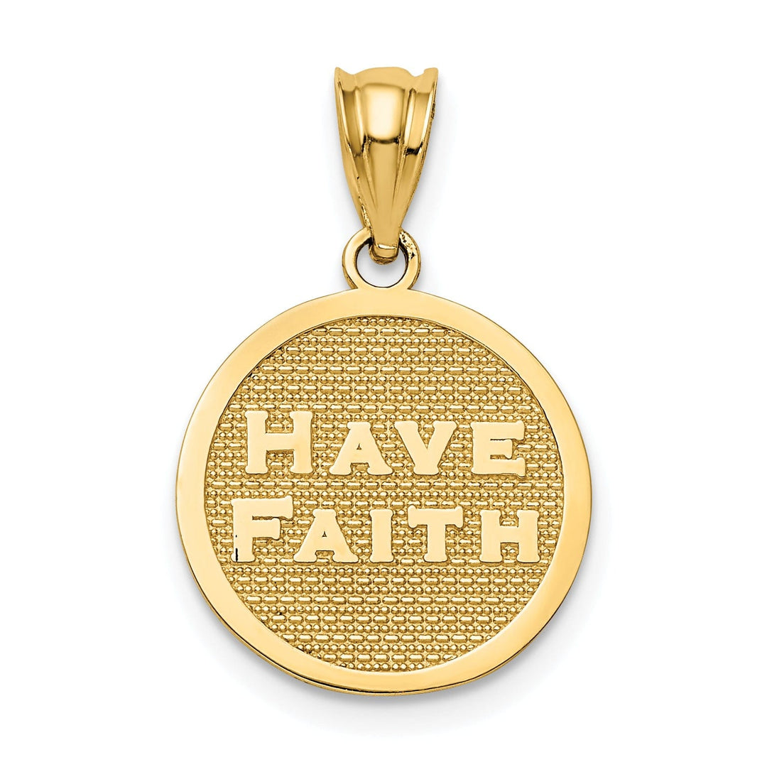 14k Yellow Gold Reversible "Have Faith" Discription Footprints Pendant