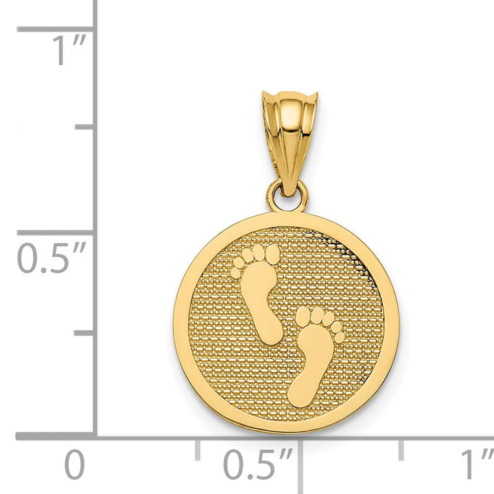 14k Yellow Gold Reversible "Have Faith" Discription Footprints Pendant