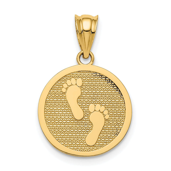 14k Yellow Gold Reversible "Have Faith" Discription Footprints Pendant