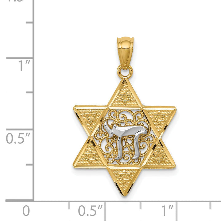 14k Yellow Gold Rhodium Polish Star of David with Chai Design Pendant