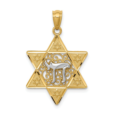 14k Yellow Gold Rhodium Polish Star of David with Chai Design Pendant at $ 131.1 only from Jewelryshopping.com