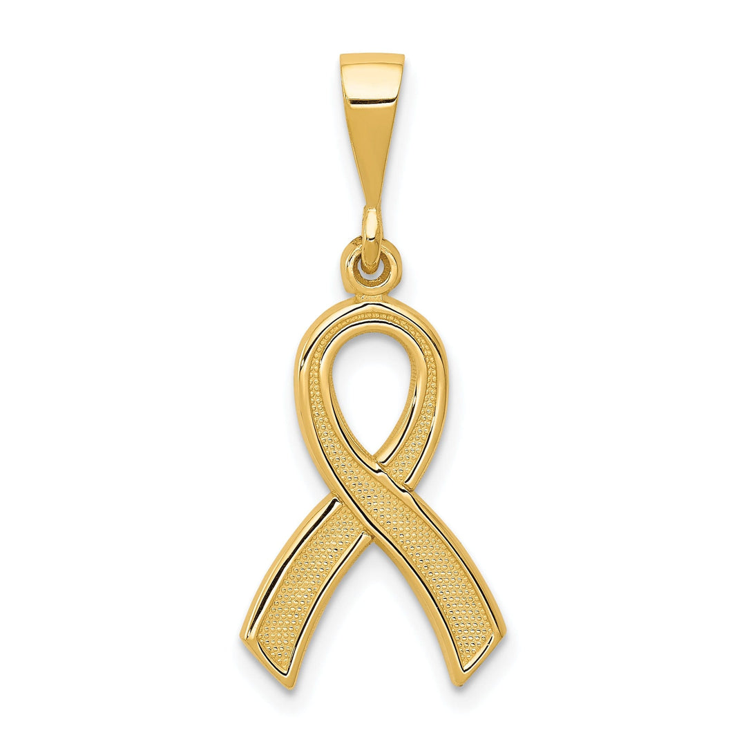 14k Yellow Gold Textured Polished Finish Awareness Ribbon Charm Pendant