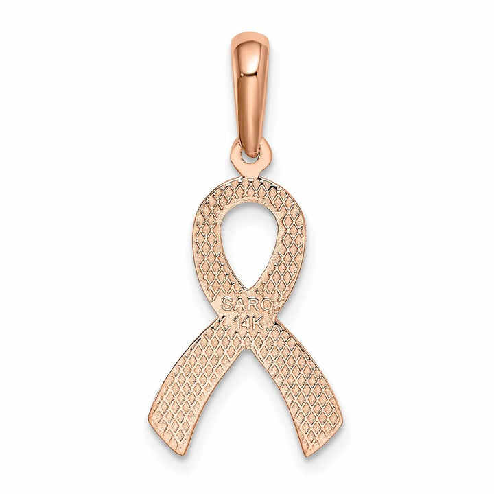 14k Rose Gold Textured Polished Finish Awareness Ribbon Charm Pendant