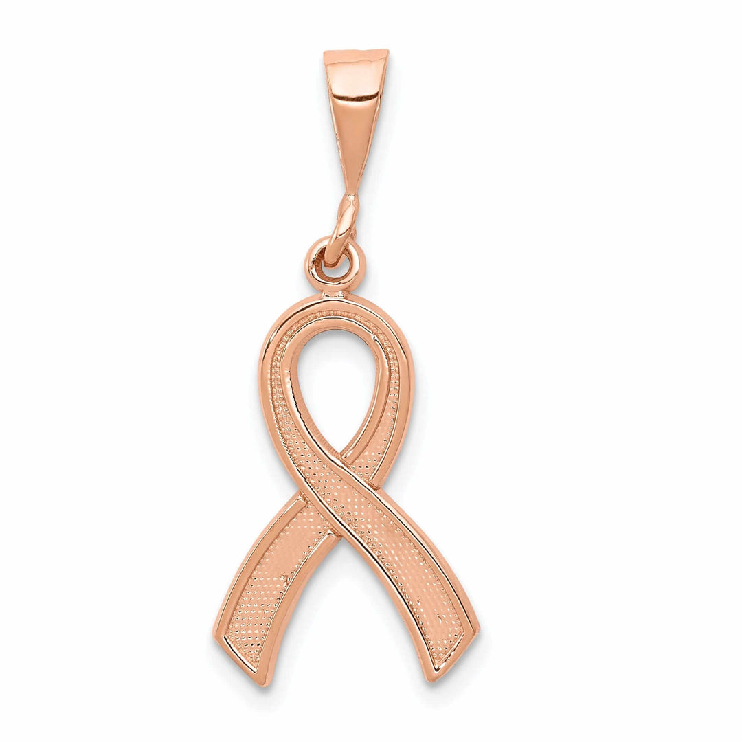 14k Rose Gold Textured Polished Finish Awareness Ribbon Charm Pendant