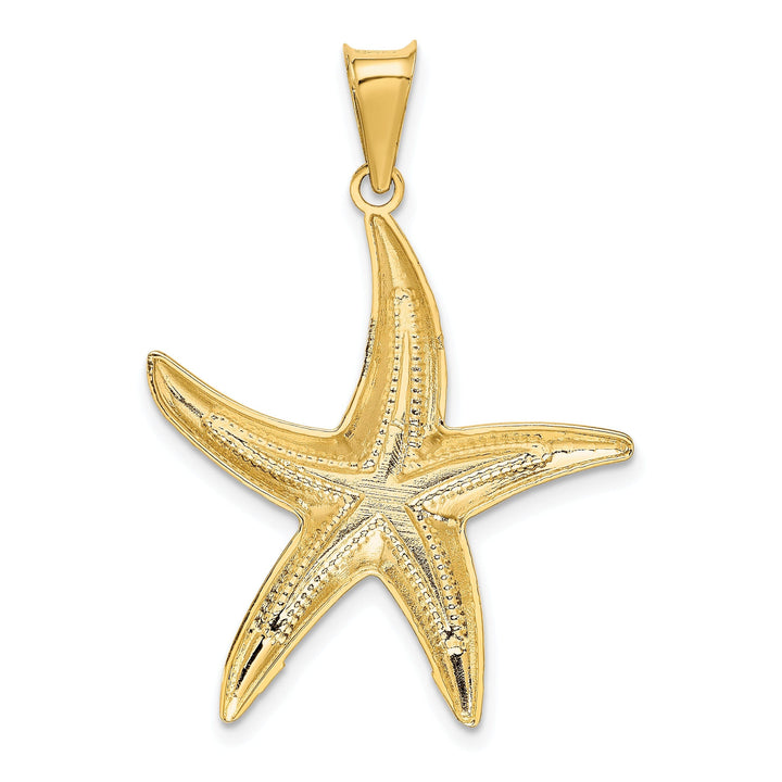 14K Yellow Gold White Rhodium Solid Diamond Cut Polished Finish Starfish Charm Pendant