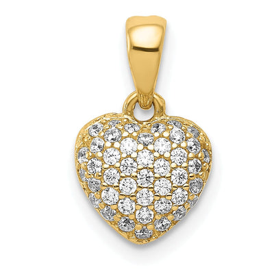 14k Yellow Gold Solid Pave C.Z Heart Pendant