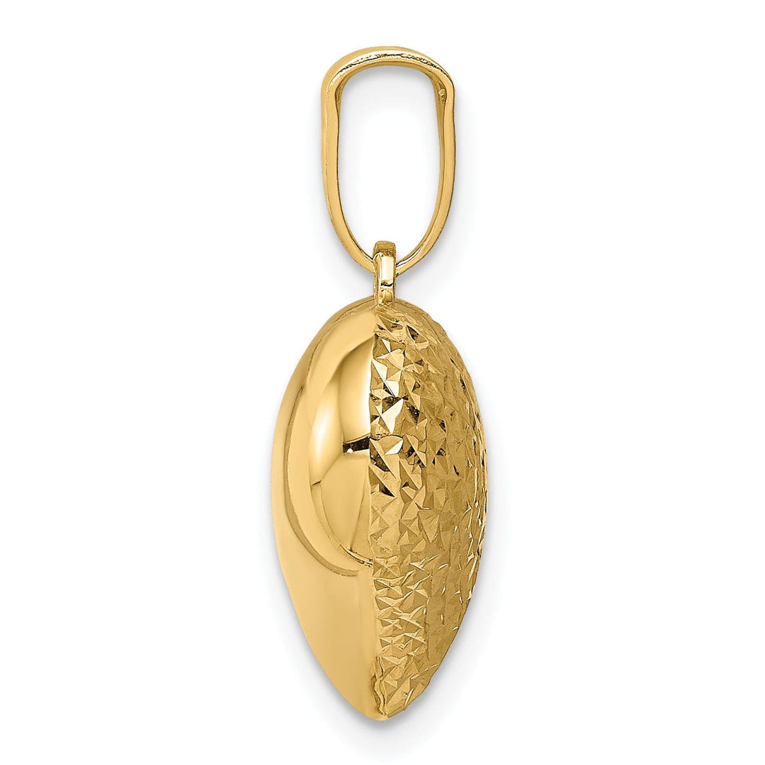 14K Yellow Gold Semi-Solid Diamond Cut Polished, Textured Finish 3-Dimensional Puff Heart Shape Design Charm Pendant