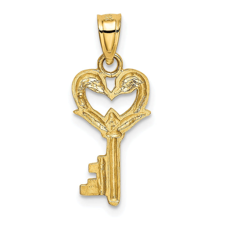 14K Yellow Gold Swans Heart Key Design Charm Pendant