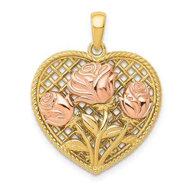 14k Yellow Rose Gold Roses Heart Pendant at $ 315.23 only from Jewelryshopping.com