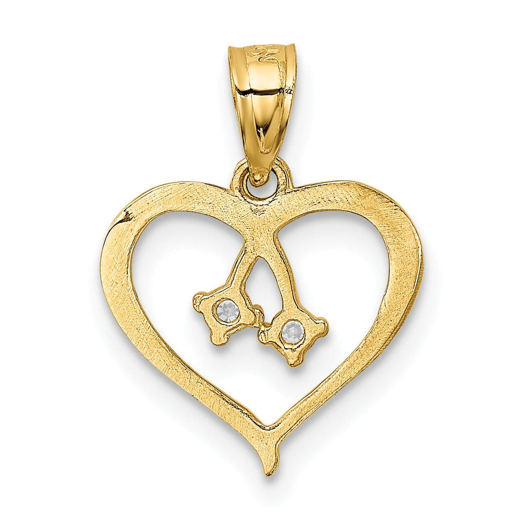 14k Yellow Gold Solid C.Z Heart Design Pendant