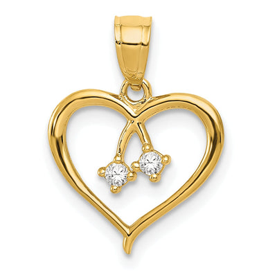 14k Yellow Gold Solid C.Z Heart Design Pendant