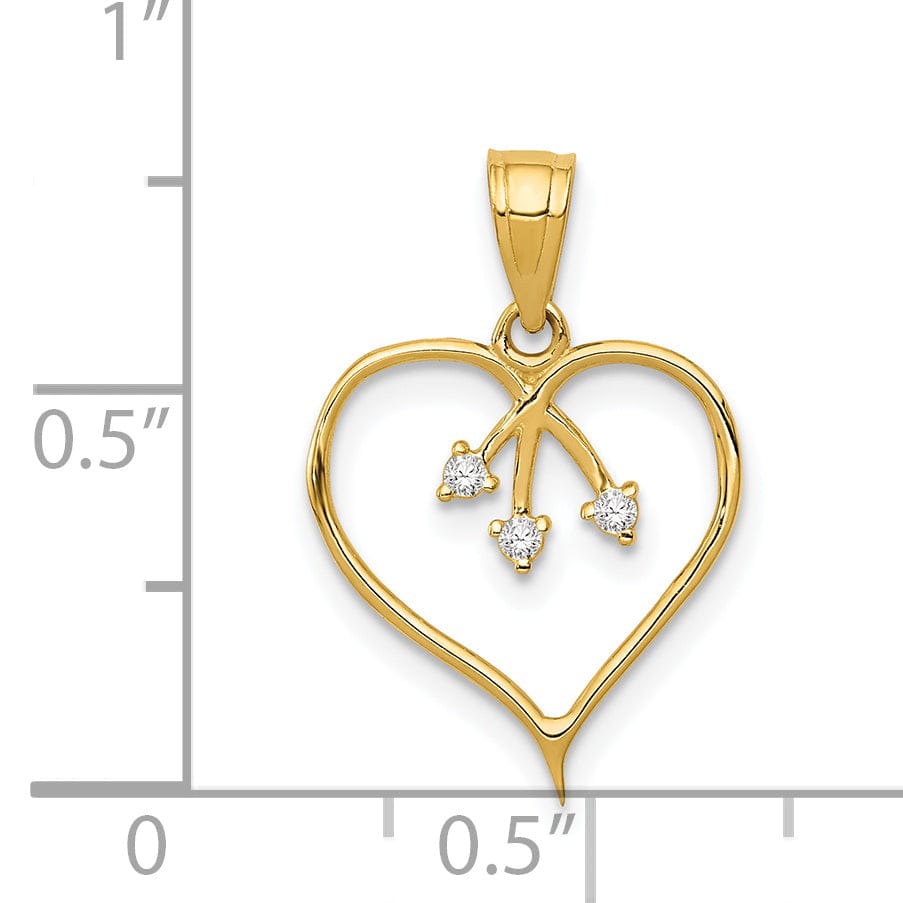 14k Yellow Gold Solid C.Z Heart Design Pendant