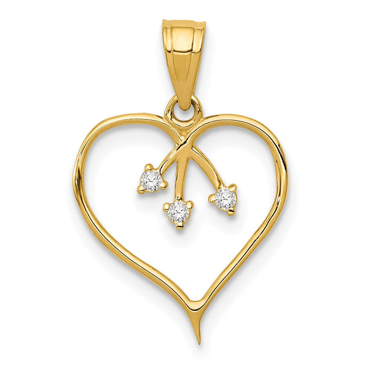 14k Yellow Gold Solid C.Z Heart Design Pendant