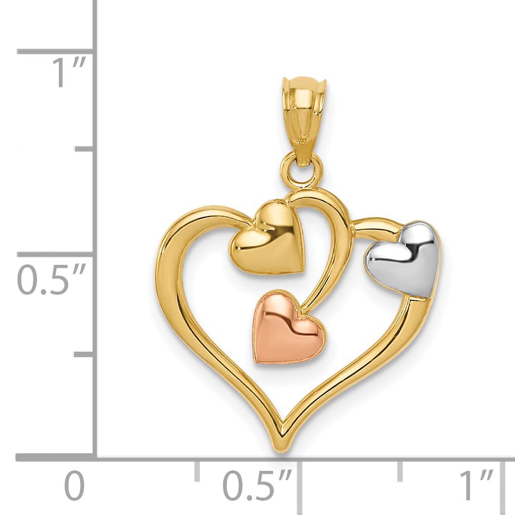 14k Yellow Rose Gold Three Heart Design Pendant