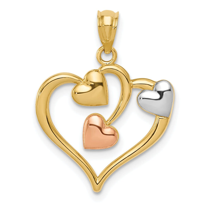 14k Yellow Rose Gold Three Heart Design Pendant