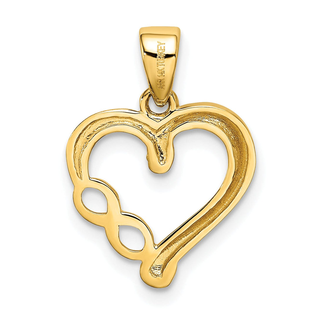 14K Yellow Gold, Rhodium Polished Finish Infinity Symbol in Heart Shape Design Pendant