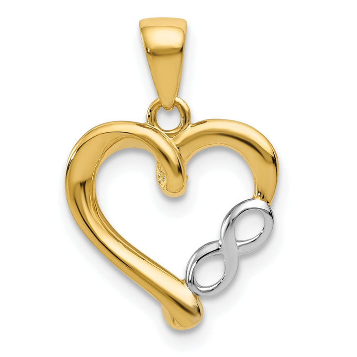 14K Yellow Gold, Rhodium Polished Finish Infinity Symbol in Heart Shape Design Pendant