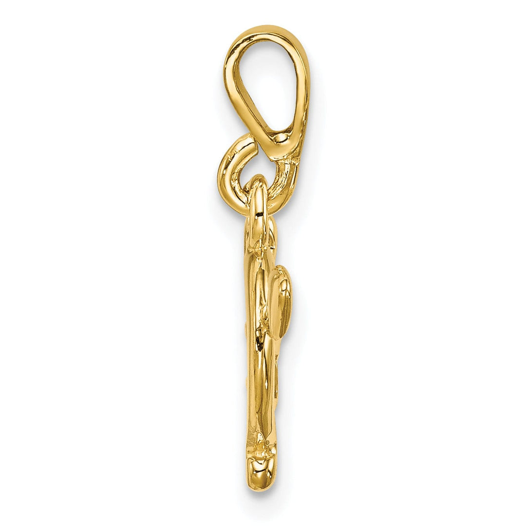 14k Yellow Gold Solid 3-D Bow and Arrow Pendant