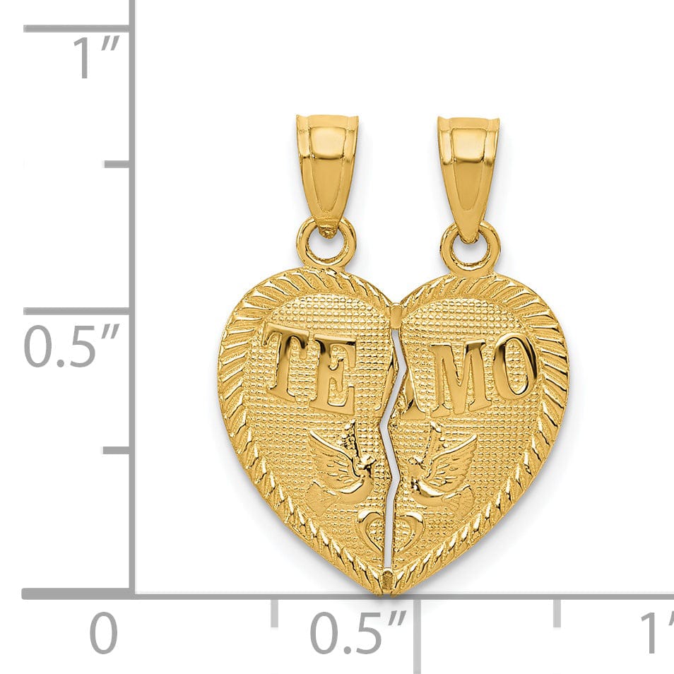 14k Yellow Gold 2-Pieces TE AMO Heart Pendant