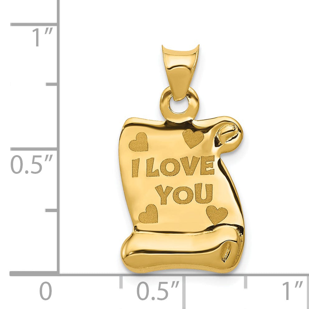 14k Yellow Gold Solid I LOVE YOU Pendant