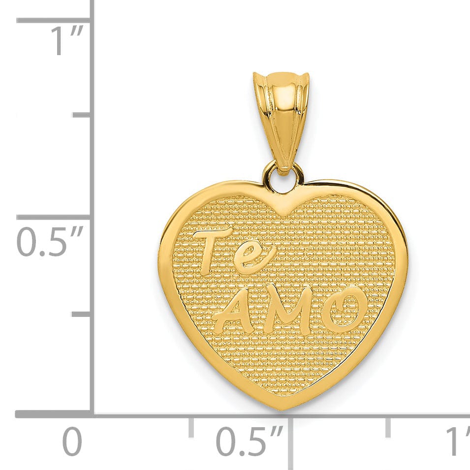 14k Yellow Gold Solid Te Amo Heart Pendant