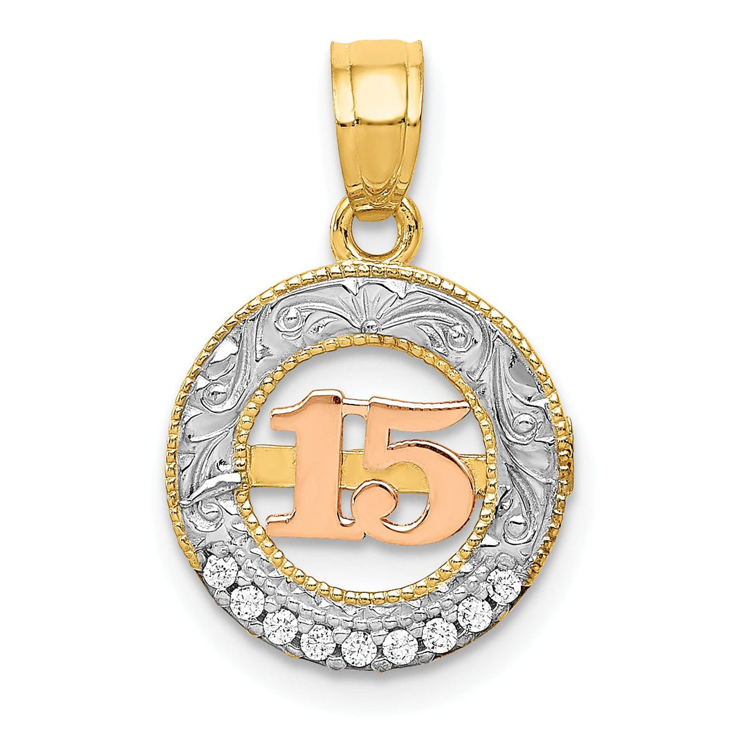 14k Two Gold Cubic Zirconia 15 Anos Pendant