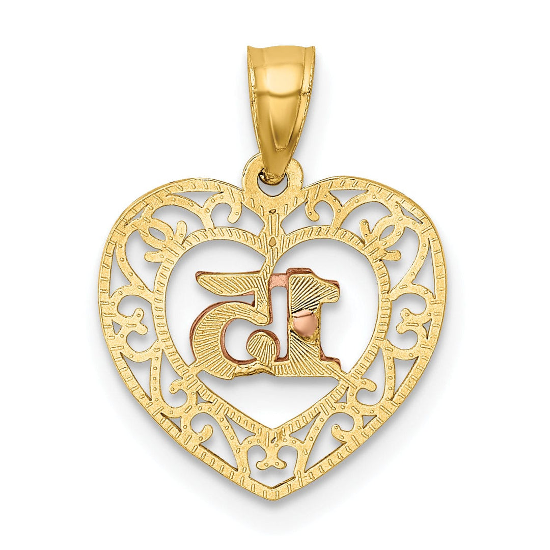 14k Two Tone Gold 15 Anos in Heart Pendant