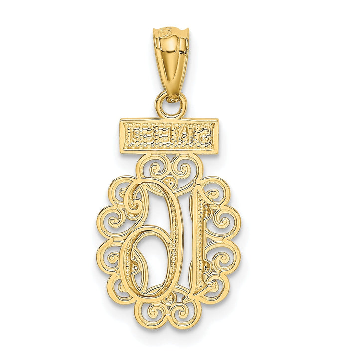 14kYellow Gold Sweet 16 Filigree Design Pendant