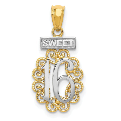 14kYellow Gold Sweet 16 Filigree Design Pendant