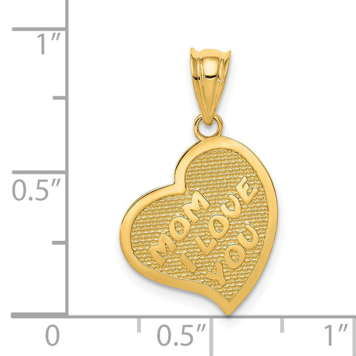 14k Yellow Gold Polished Finish Mom I Love You with Cross on Reversible Side Heart Shape Pendant