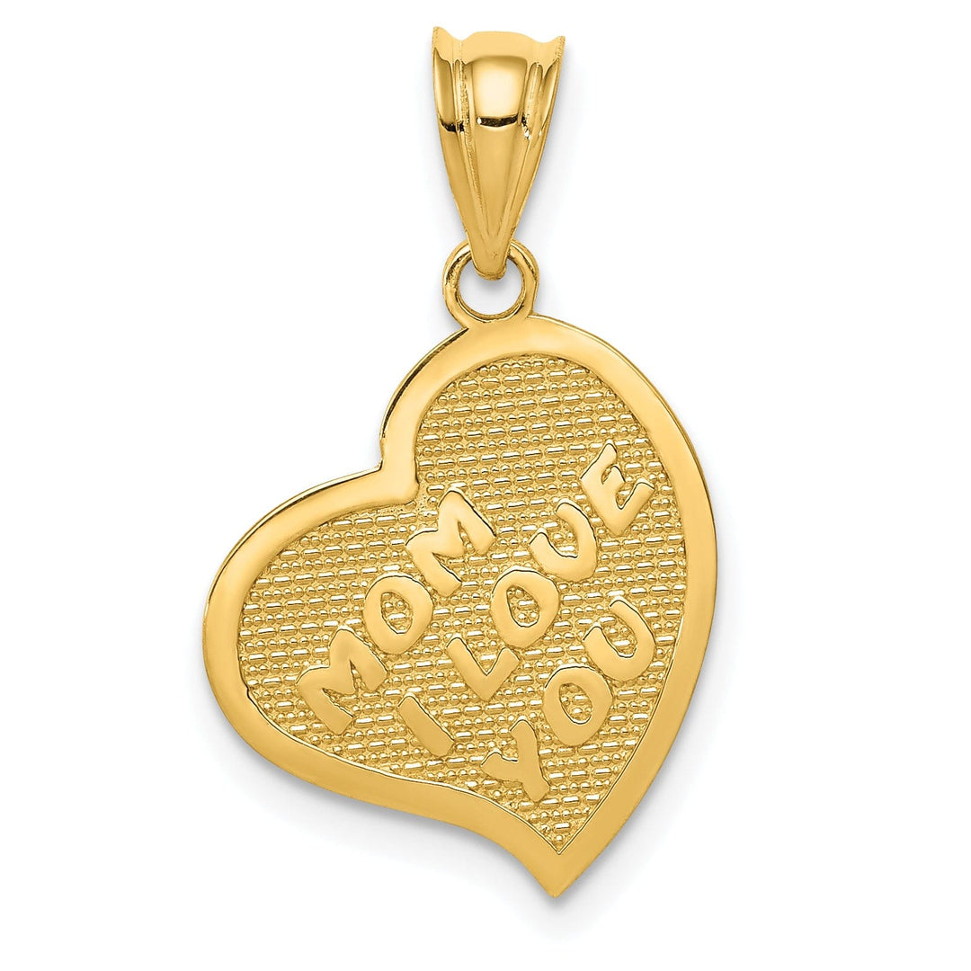 14k Yellow Gold Polished Finish Mom I Love You with Cross on Reversible Side Heart Shape Pendant