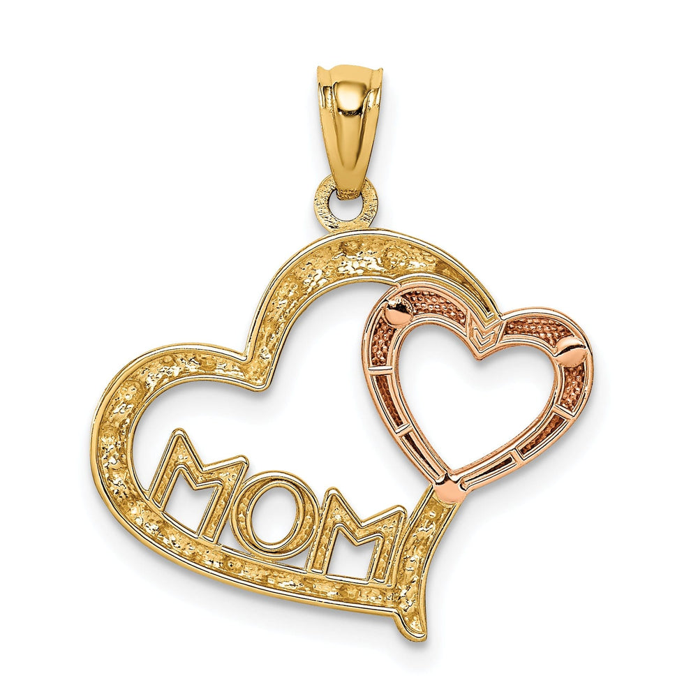 14k Yellow Rose Gold Mom in Heart Pendant