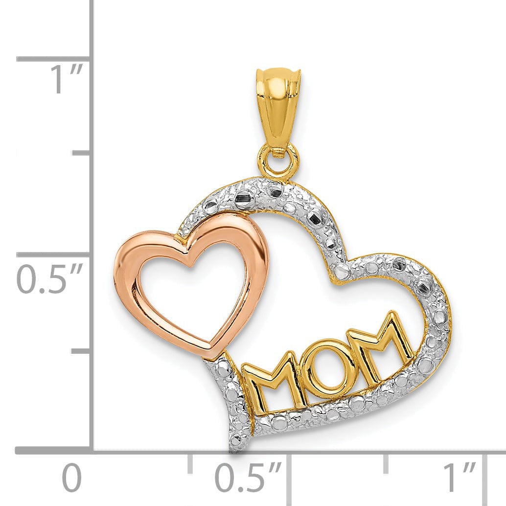 14k Yellow Rose Gold Mom in Heart Pendant