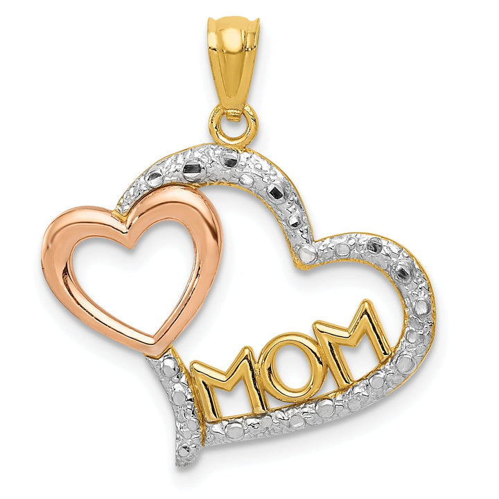 14k Yellow Rose Gold Mom in Heart Pendant