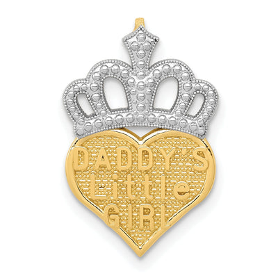 14k Yellow Gold, White Rhodium Polished Beaded Textured Finish Daddy's Little Girl Heart Shape with Crown Design Chain Slide Pendant at $ 130.78 only from Jewelryshopping.com