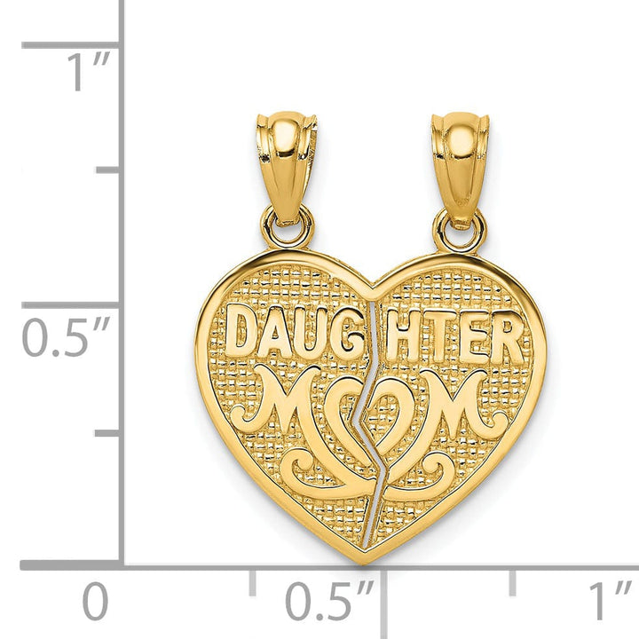 14k Yellow Gold Textured Polished Finish DAUGHTER-MOM Break-A-Part Hearts Design Charm Pendant