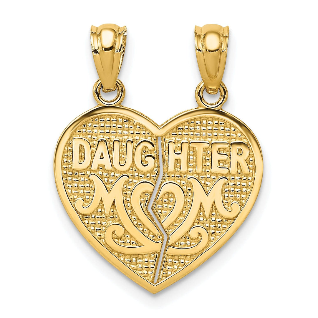 14k Yellow Gold Textured Polished Finish DAUGHTER-MOM Break-A-Part Hearts Design Charm Pendant