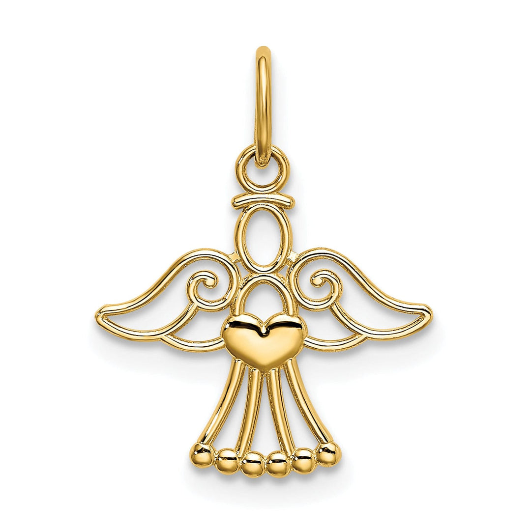 14k Yellow Gold Polished Finish Small Solid Angel with Heart Pendant