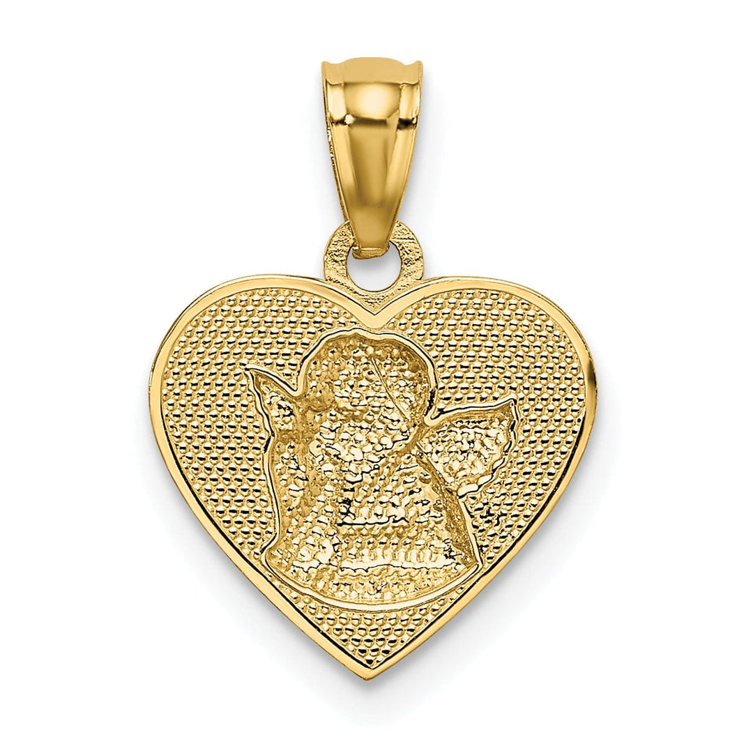 14k Yellow Gold Rhodium Polished Finish Guardian Angel Heart Pendant