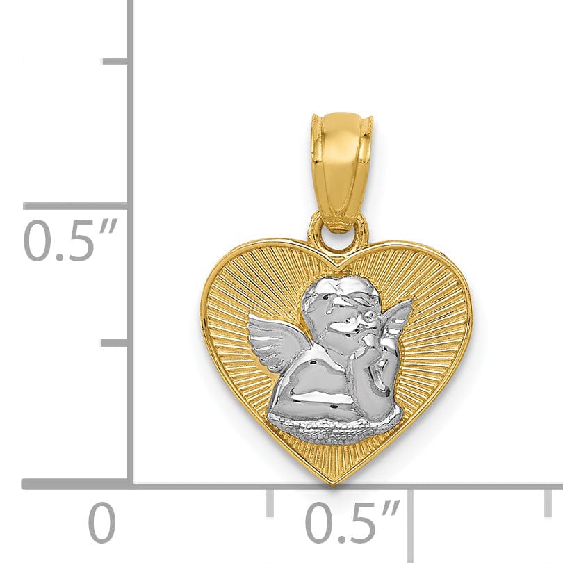 14k Yellow Gold Rhodium Polished Finish Guardian Angel Heart Pendant