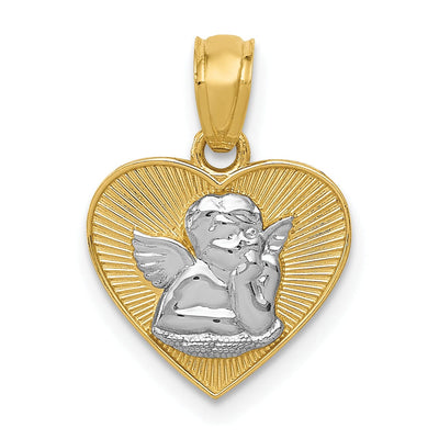 14k Yellow Gold Rhodium Polished Finish Guardian Angel Heart Pendant at $ 62.29 only from Jewelryshopping.com
