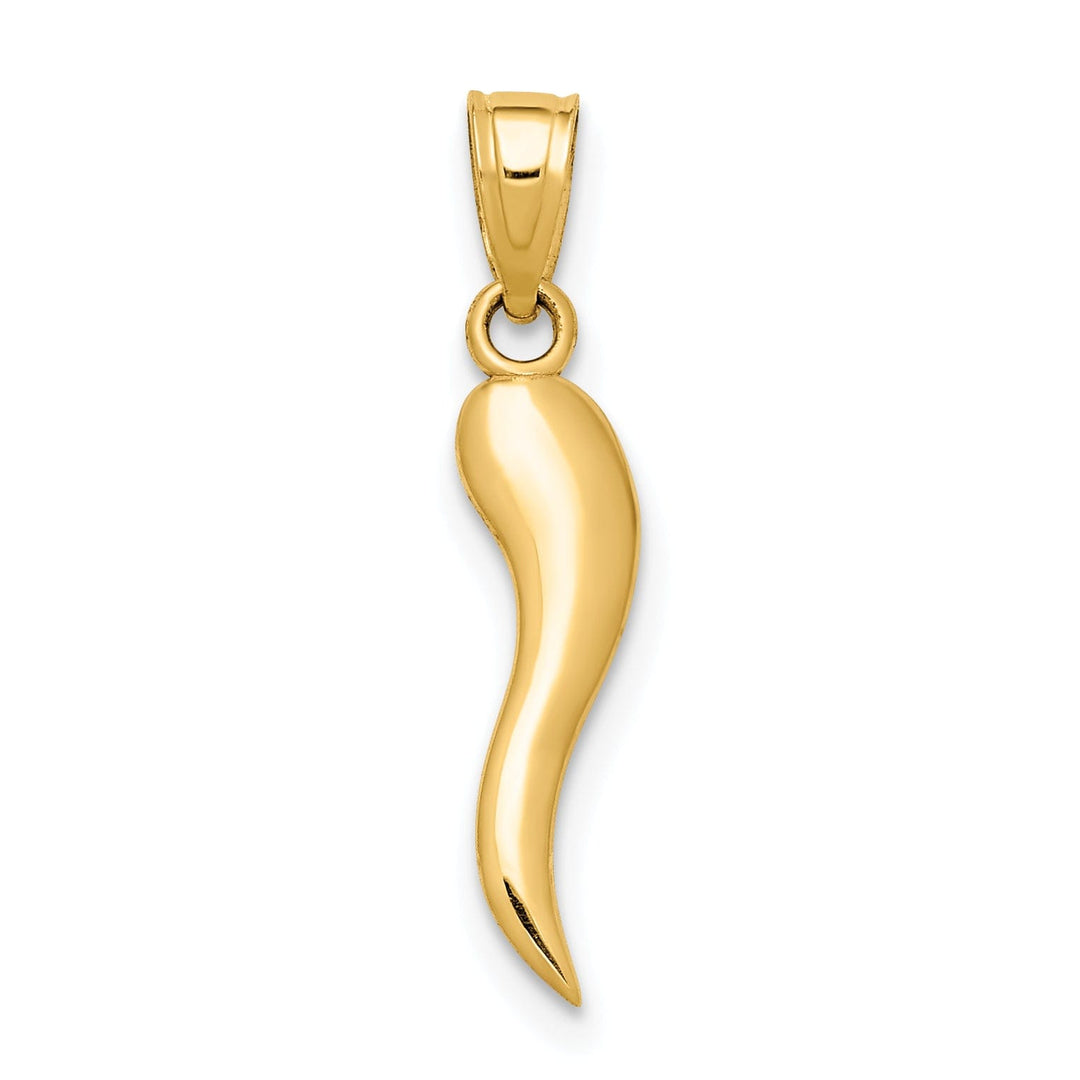 14k Yellow Gold Solid 3-Dimensional Polished Finish Italian Horn Charm Pendant