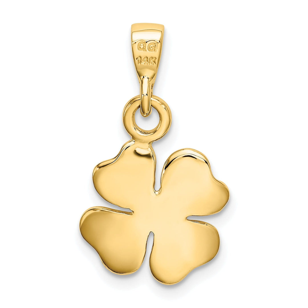 14k Yellow Gold Polished Textured Finish Solid Flat Back Four Leaf Clover Charm Pendant